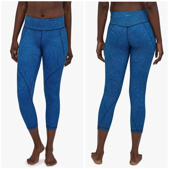 Patagonia Women’s Blue Patterned Centered Cropped Leggings Size S GUC Contoured - Picture 1 of 9